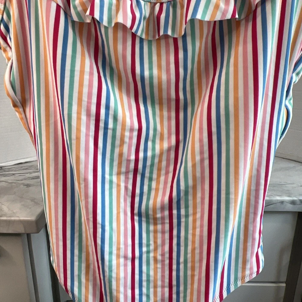 J.Crew One Piece Bathing Suit  Ruffle Trim Color Stripes Unpadded Sz L